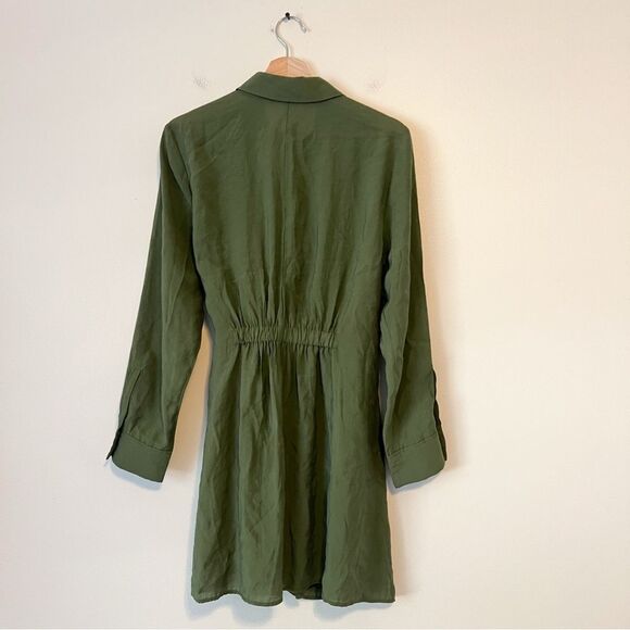 Zara Belted Mini Shirt Dress Size Large in Green Blogger Favorite Long Sleeve - Picture 8 of 9